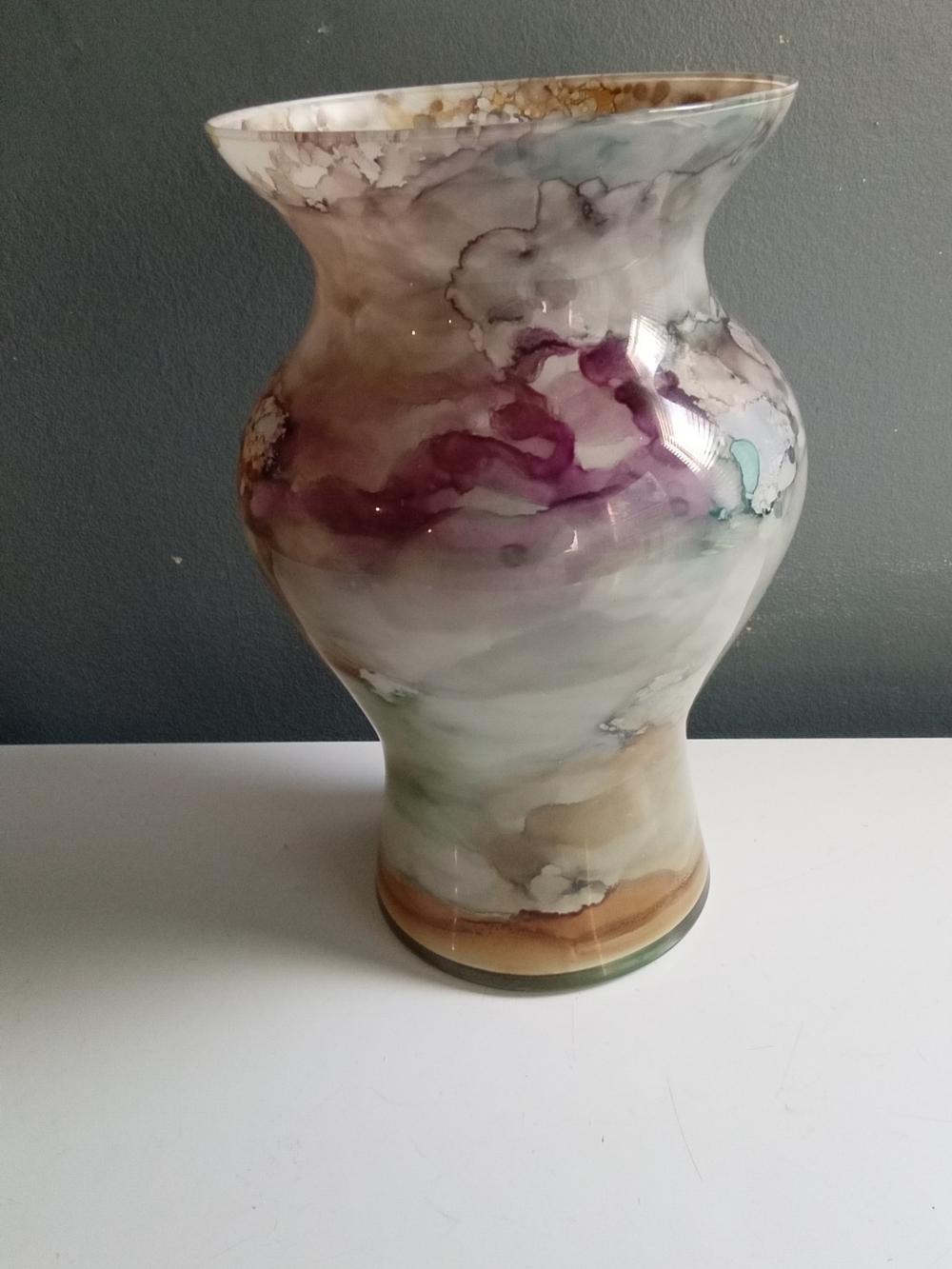 Handcrafted Marble-Effect Glass Vase in Purple and Neutral Tones